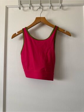 Fabletics Hot Pink Crop Sports Tank with Olive Trim